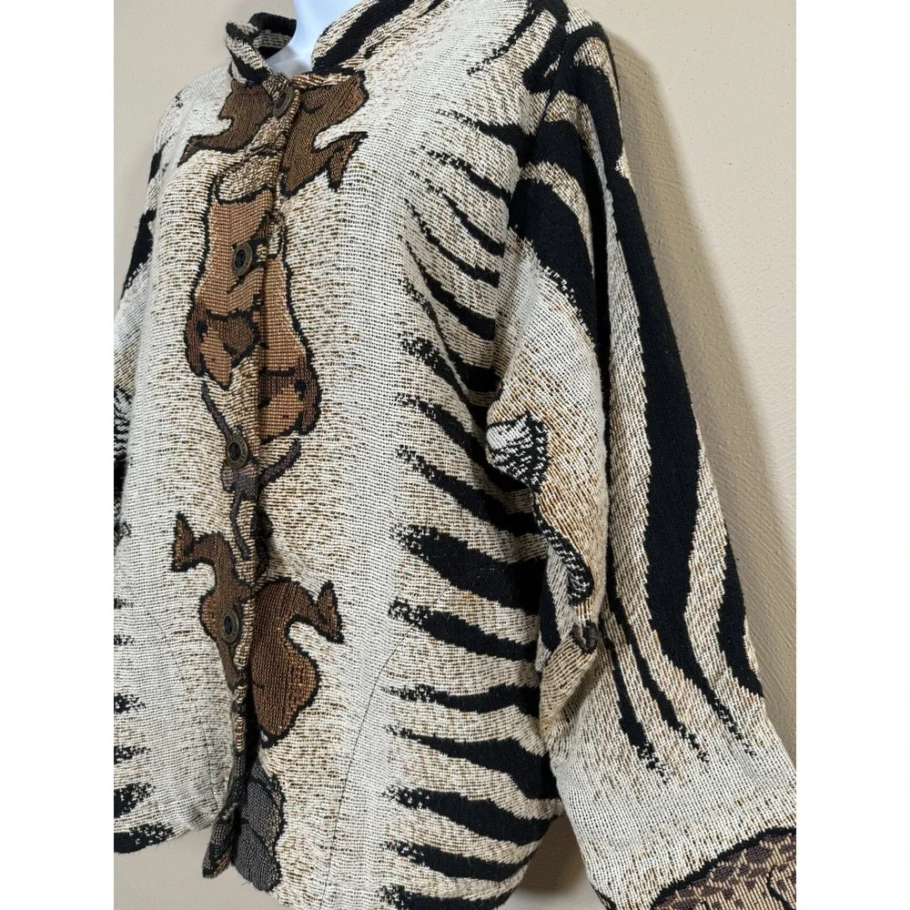 Vintage Sugar Street Women M Cotton‎ Weavers Animal Print Safari Tapestry Jacket
